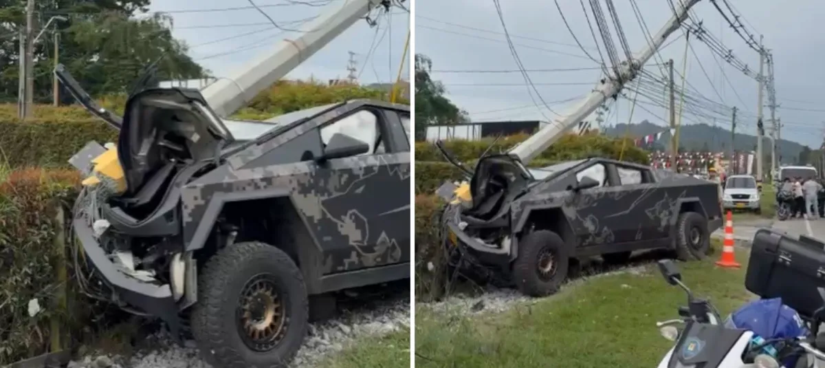 Una camioneta Cybertruck personalizada sufrió un fuerte choque contra un poste de luz en Llanogrande, Antioquia.