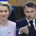 La presidenta de la Comisión Europea, Ursula von der Leyen; el presidente francés, Emmanuel Macron; y el canciller alemán, Friedrich Merz.