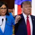 Delcy Rodríguez, Donald Trump y María Corina Machado.