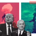 Collage Trump Macron Irán