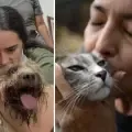 A la izquierda, el regreso de Antonio. Derecha Pólux con su dueña.