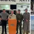 El alcalde de Santa Marta, Carlos Pinedo, y el presidente Abelardo De La Espriella en rueda de prensa tras paro armado.