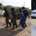 Uno de los capturados y los elementos incautados.