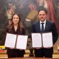 El presidente del Congreso de Colombia, Honorio Henríquez, y la presidenta de la Asamblea de Ecuador, Mishel Mancheno.