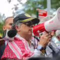 Presidente Gustavo Petro en una manifestación en Nueva York.