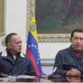 Diosdado Cabello (izquierda), Hugo Chávez y Nicolás Maduro.