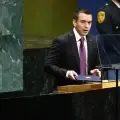 Presidente de Ecuador, Daniel Noboa, durante su discurso ante la Asamblea General de la ONU.