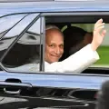 Pope Leo XIV leaves the Gemelli University Hospital, four days after a surgery to remove a cancerous tumour from his right lung, in Rome on October 17, 2026.  (Photo by Tiziana FABI / AFP)