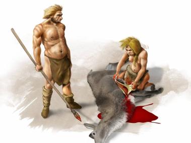 Pareja de neandertales.