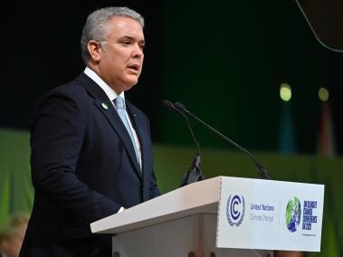 El presidente Iván Duque durante una sesión de Acción sobre Bosques y Uso de la Tierra, durante la COP26.