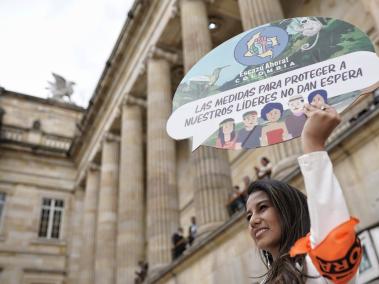 Manifestación en el Congreso a favor del acuerdo de Escazú este lunes previo a su votación.