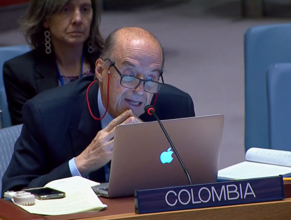 Álvaro Leyva, canciller, durante el Consejo de Seguridad de la ONU.