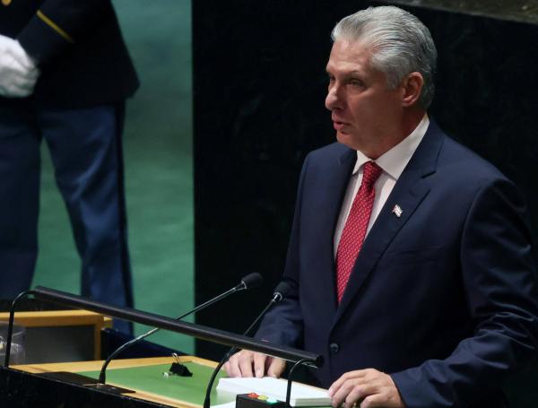El presidente cubano Miguel Díaz-Canel se dirige a los líderes mundiales durante la Asamblea General de las Naciones Unidas (ONU).