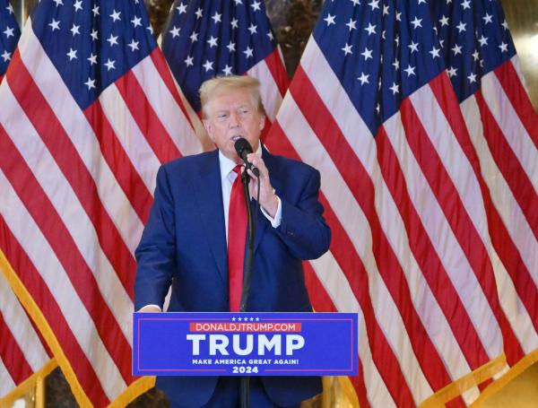 El expresidente de Estados Unidos Donald Trump, en una rueda de prensa tras ser declarado culpable en Nueva York.