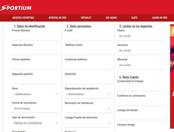 Interfaz de Sportium apuestas