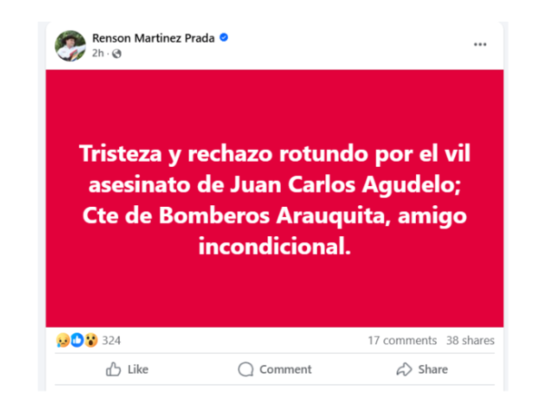 Publicación del Gobernador Renson Martínez Prada