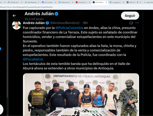 Información del gobernador de Antioquia en su cuenta de X.