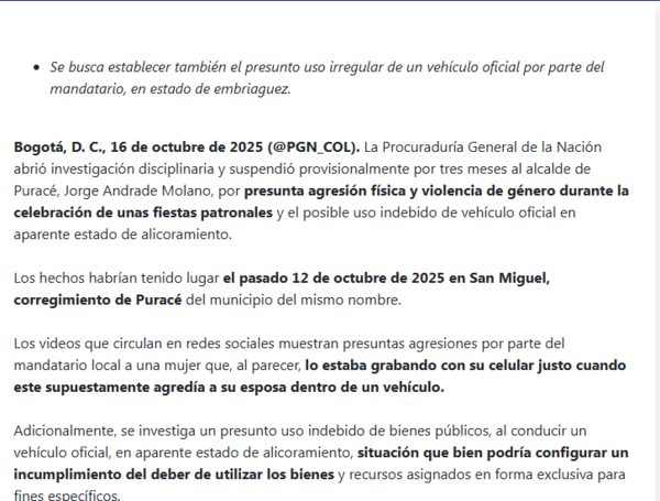 Decisión de la Procuraduría General de la Nación.