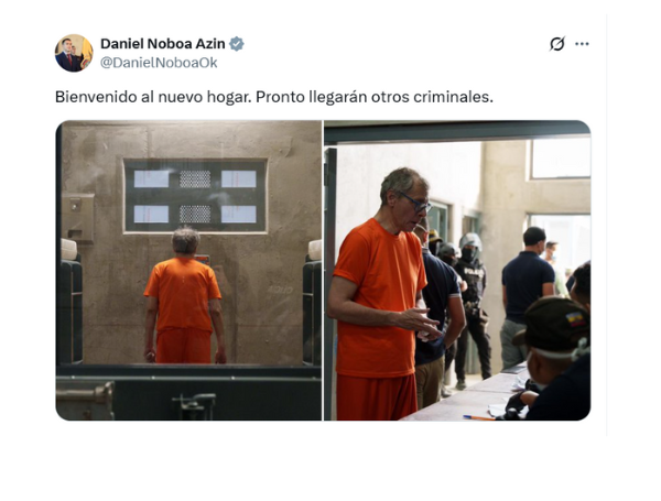 El presidente de Ecuador, Daniel Noboa, confirmó este lunes el traslado del exvicepresidente Jorge Glas