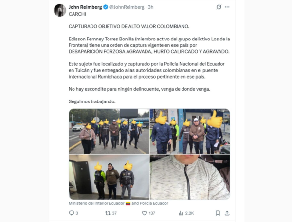 Entrega de Edisson Ferney Torres Bonilla.