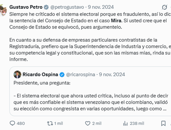 Presidente Petro deberá rectificar en su cuenta de X por sus afirmaciones  de fraude electoral, según decisión de Tribunal