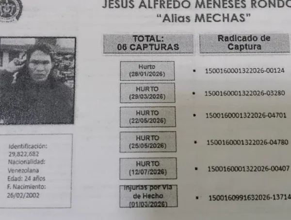 El prontuario de alias Mechas.