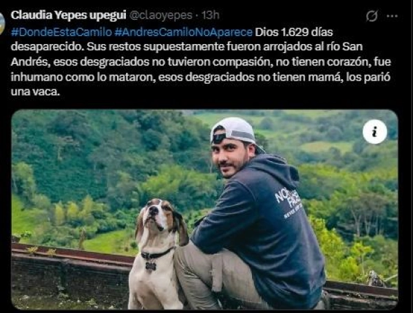 Publicación de Claudia Yepes tras conocer la verdad detrás del crimen de su hijo.