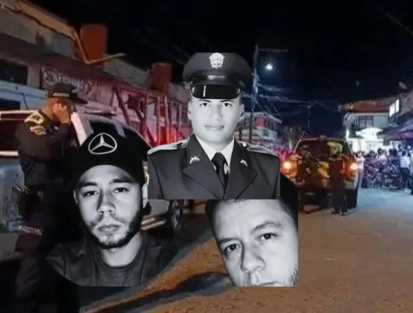 Las víctimas de la masacre en Sevilla: los hermanos Duván y Joaquín Osorio, y el patrullero Óscar Daza.