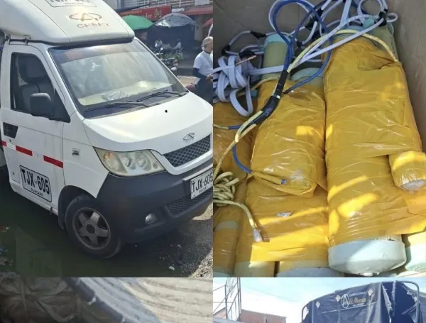 El camión que cayó en un operativo en el norte del Cauca. Llevaba 400 kilos de explosivos.