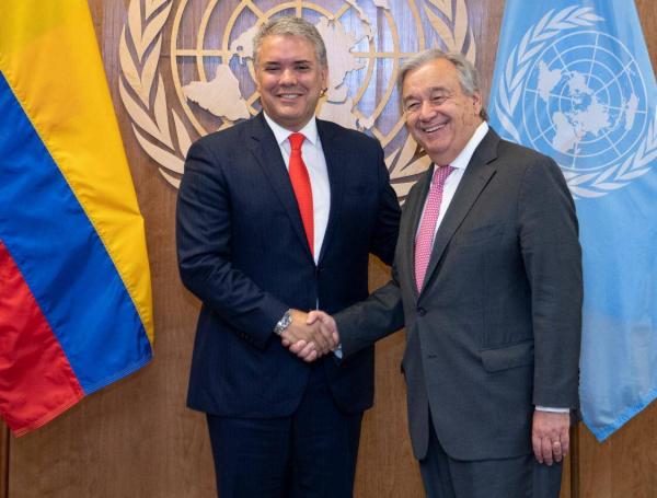 El presidente Iván Duque se reunió este jueves con el secretario de la ONU, Antonio Guterres, a quien le entregó formalmente el dossier sobre Venezuela.