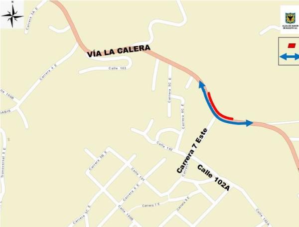 Cierre de un carril en la vía a La Calera en sentido Oriente - Occidente