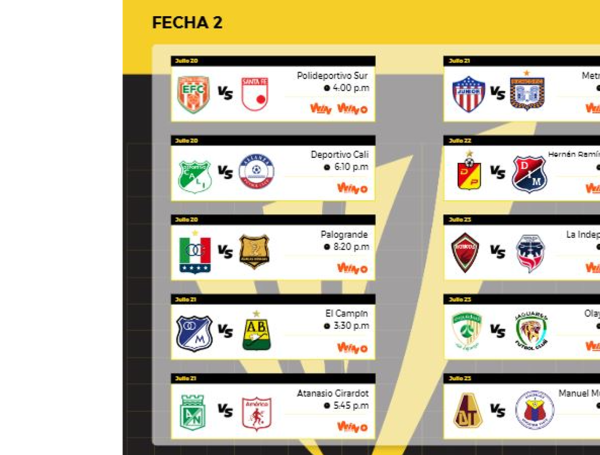 Dimayor revela la programación de la fecha 1 y 2 de la Liga Betplay ...