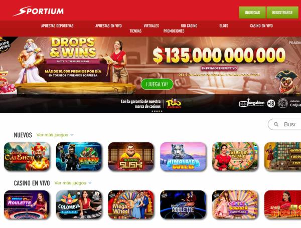 Interfaz de Sportium Casino mostrando juegos y apuestas