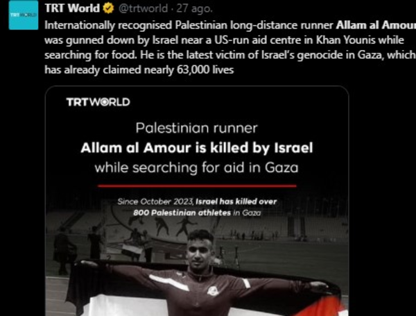 La historia del atleta Allam Abdullah al Amour, asesinado en Gaza