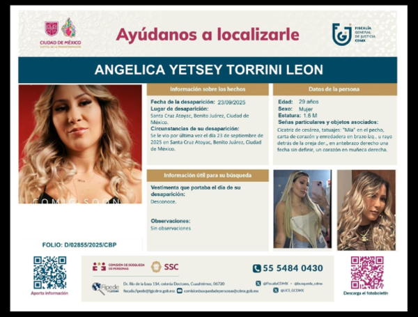 Ficha de desaparición publicada por autoridades mexicanas.