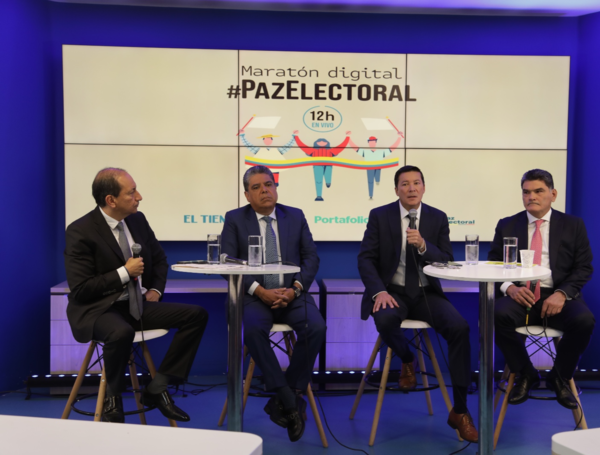 Andrés Mompotes, Carlos Hernán Rodríguez, Hernán Penagos y Gregorio Eljach en la maratón de #PazELectoral