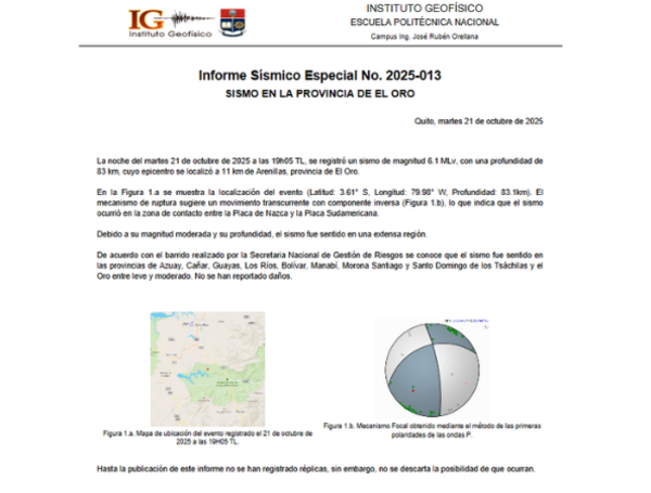 Comunicado sobre el sismo en frontera ecuatoriana.