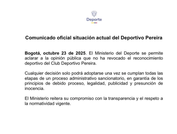 Comunicado de Mindeporte