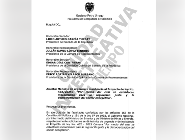 La carta viene firmada por Armando Benedetti y Edwin Palma.