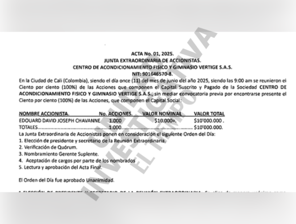 Composici??n accionaria de vertige Gym.