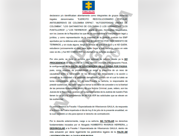 Documento de la Fiscal??a en el que nombra a Espejo Boh??rquez como presunto integrante de grupos armados.
