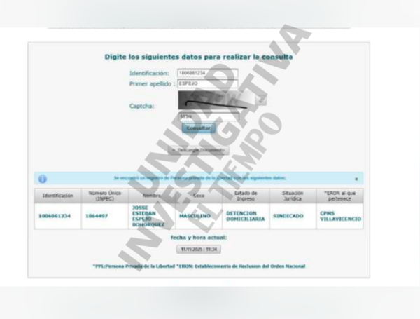 Soporte adjuntado por Juzgado de Villavicencio de la domiciliaria de Espejo Boh??rquez.