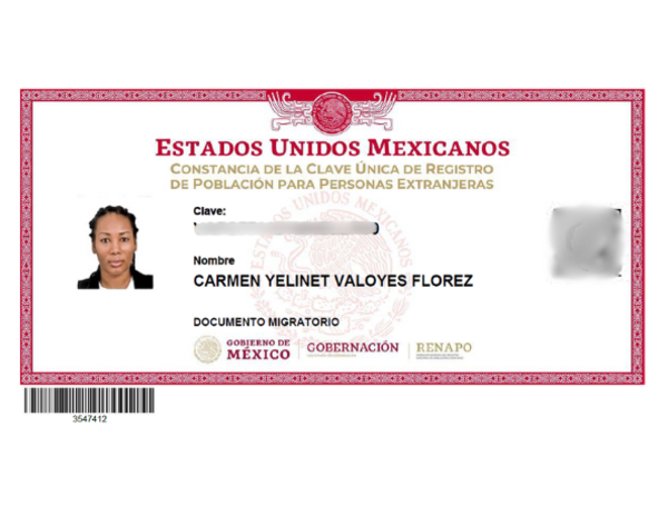 Documento migratorio de la abogada implicada, Carmen Yelinet Valoyes Florez.