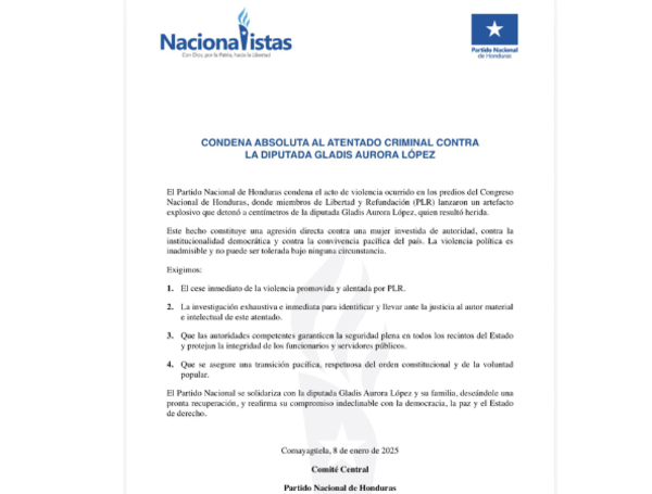 Comunicado del Partido Nacional de Honduras.