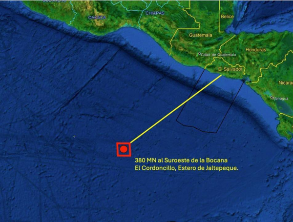 Lugar de captura por parte de El Salvador del buque FMS EAGLE, que transportaba 6.6 toneladas de cocaína
