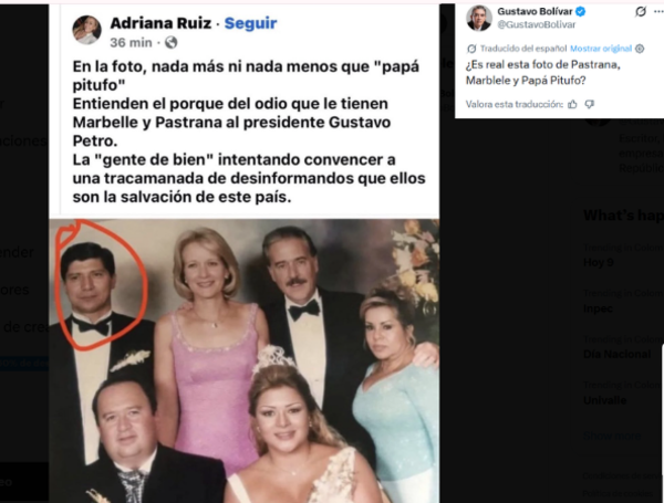 “Malp… Care Muisca”: El insulto de Marbelle a Gustavo Bolívar por decir que su padre es ‘Papá Pitufo’ en una foto de su matrimonio 1 Gustavo Bolívar compartió la imagen que desató la controversia.