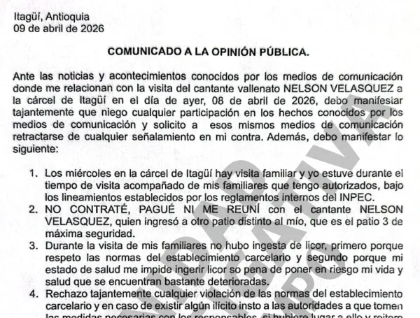 El comunicado de alias Douglas sobre la fiesta vallenata en la cárcel de Itagüí.