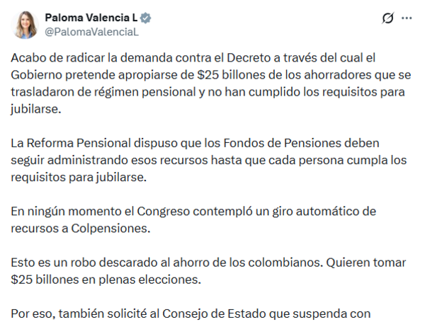 Paloma Valencia demanda el decreto del gobierno de Gustavo Petro que ...