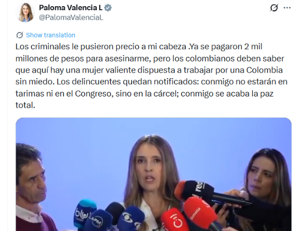 Paloma Valencia denuncia un plan de asesinato con 2.000 millones de pesos pagados y el Gobierno descarta la amenaza — image 6