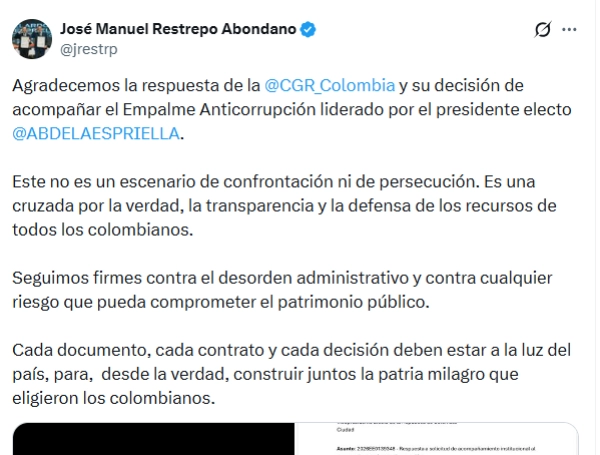 José Manuel Restrepo en su publicación de X.